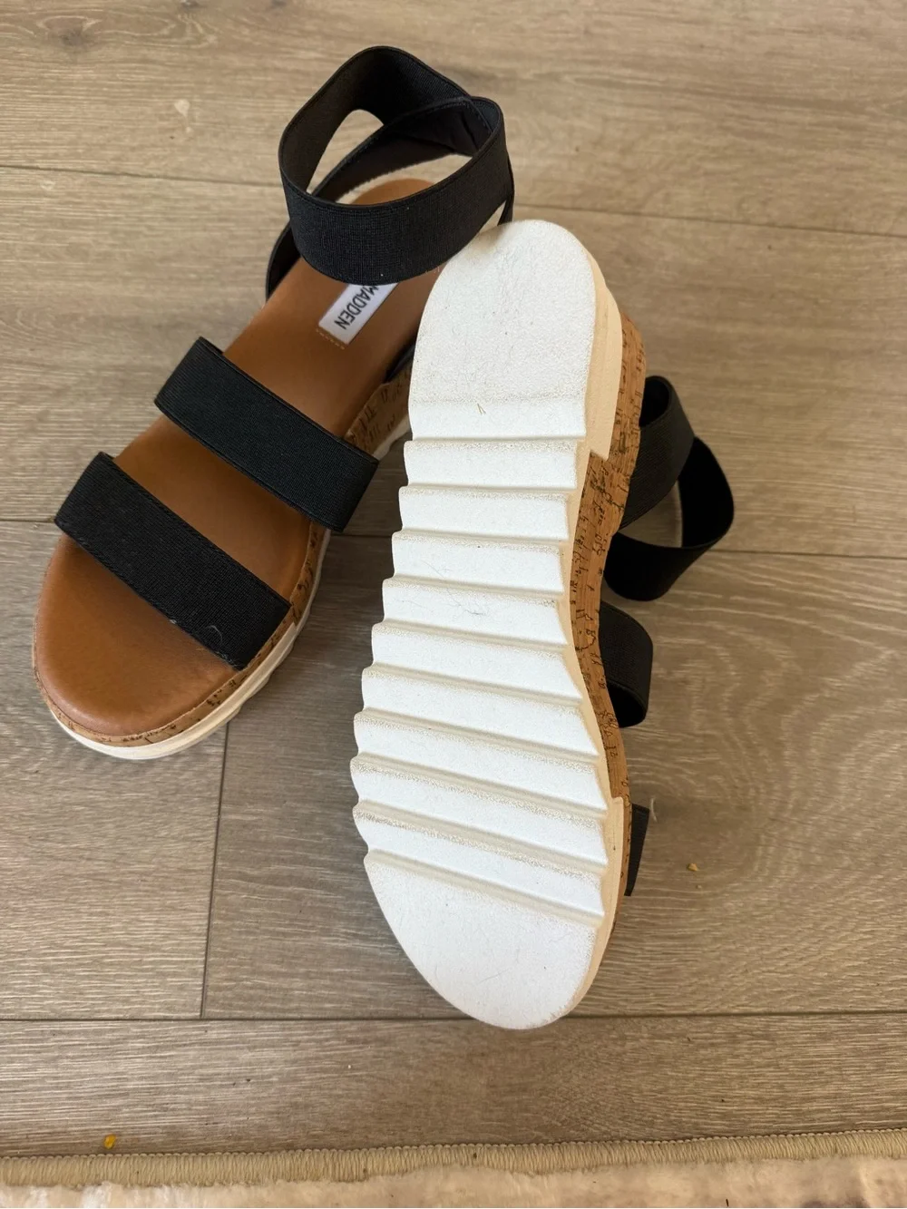 Steve Madden Black Elastic Cork Platform Sandals